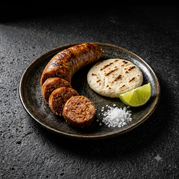 Chorizo Santarrosano MOSTO servido con arepa y limón, entrega a domicilio en Manizales