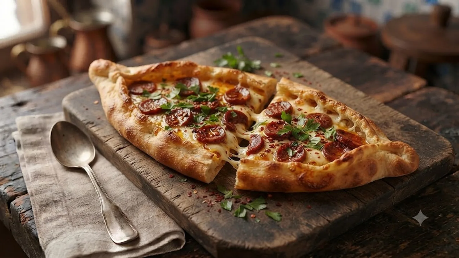 Pide turco de chorizo y queso