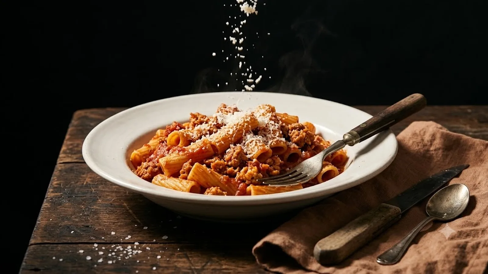 Rigatoni con chorizo y tomate